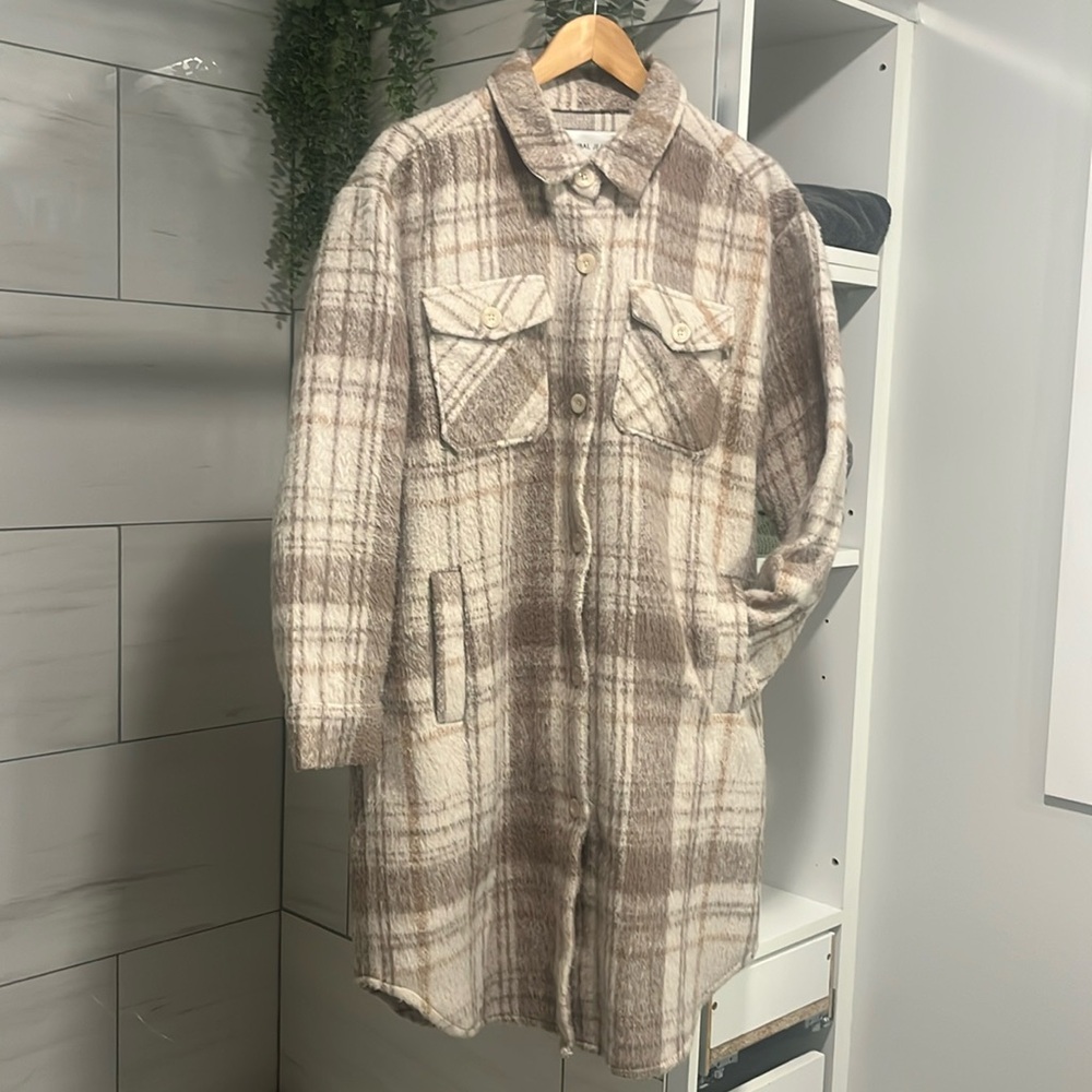 Plaid shacket long